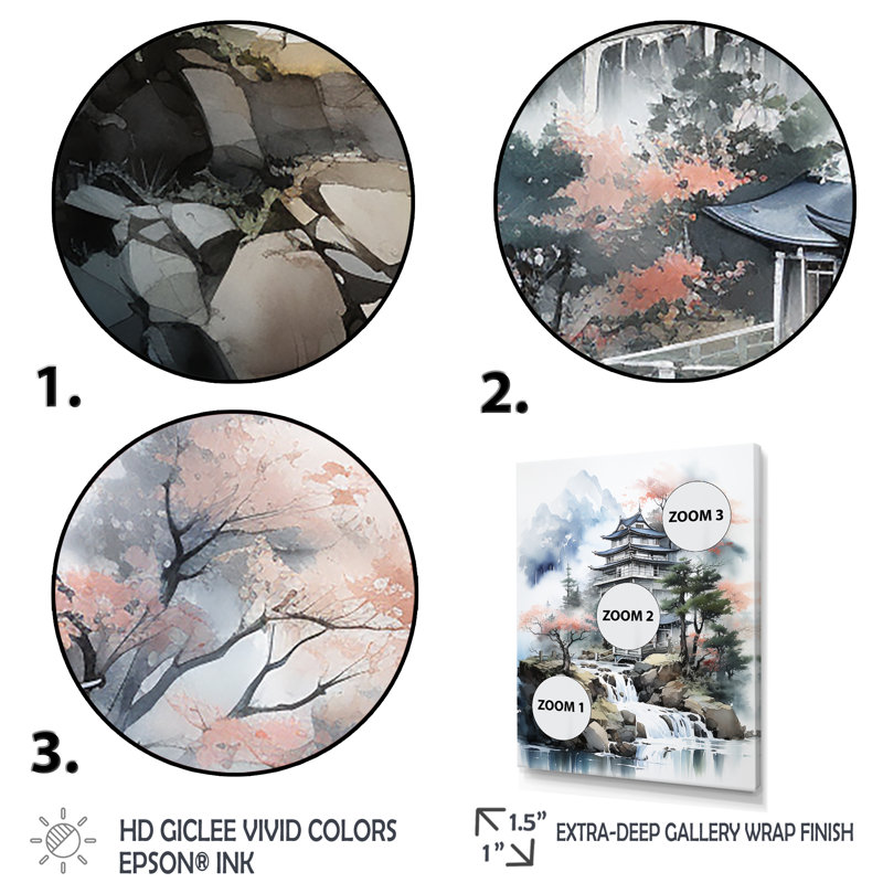 Bouddhisme, modèle en Chine, paysage III - art mural Chine, Cadre flottant doré, H 40 po x l 30 po