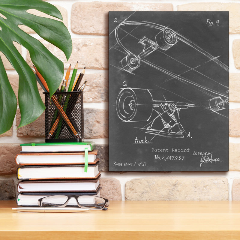 «Skateboard Blueprint 1» par Ethan Harper, art mural sur toile, H 16 po x l 12 po