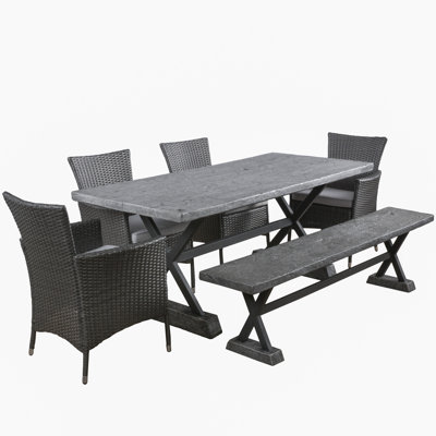 Bouillet 6 - Person Wicker Patio Dining Set with Rectangular Table