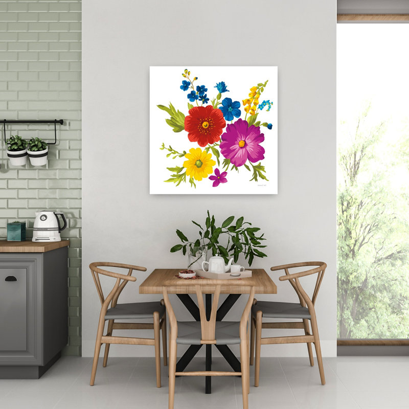 Brilliant Blooms II, art floral contemporain éclatant, H 32 po x l 32 po