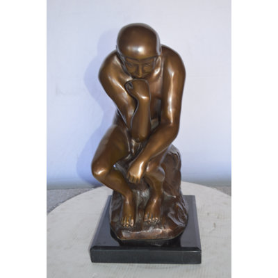 Theriot The Thinker by Rodin Bronze Statue Replica -  Size: 10"L x 11"W x 20"H.