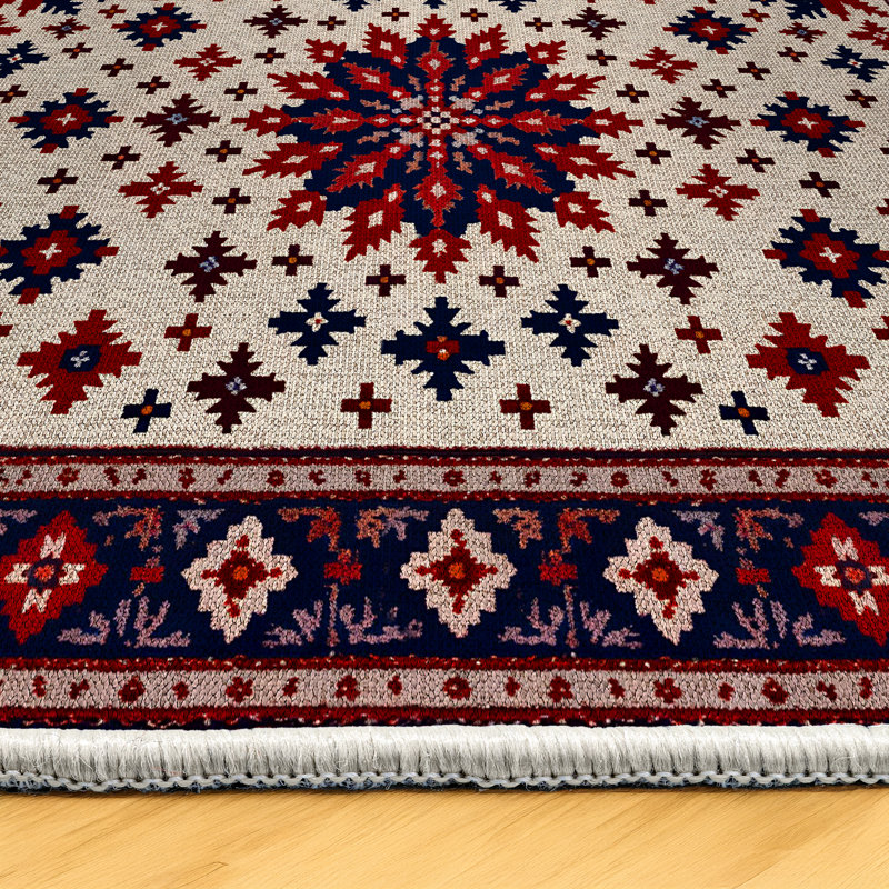 Kenzah Collection Digital Print Cotton-Polyester Burgundy Floral Rug, Runner 6'7" x 13'2"