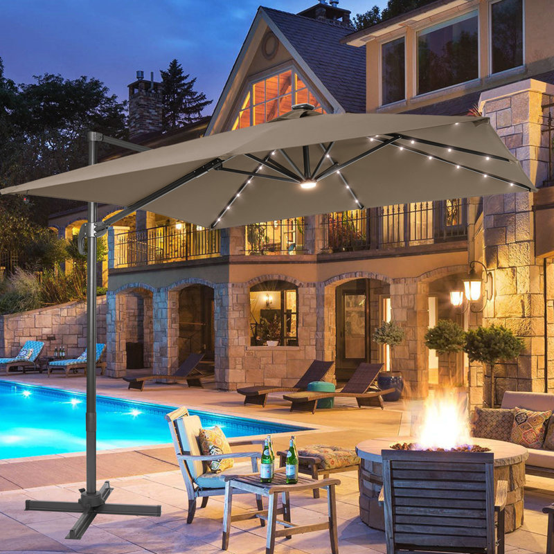 Parasol lumineux en porte-à-faux 10 pi x 8 pi Ernie, Taupe