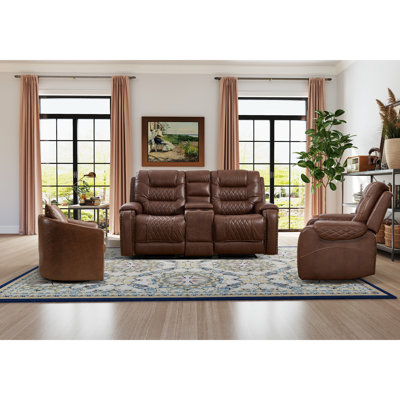 Ensemble de salon 3 pièces en similicuir et cuir synthétique contemporain avec fauteuil demi-tonneau pivotant à 360 °, fauteuils inclinables manuels et console centrale