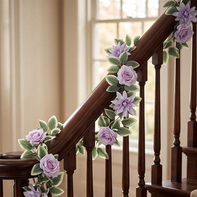 Guirlande de roses artificielles en plastique de 175 cm avec feuilles vertes, fleurs en soie suspendues pour cheminée, arche de mariage, mur, fenêtre, table (6 pièces)