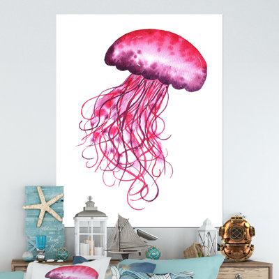 Adorable méduse rose méduse - Décoration murale nautique et côtière en toile