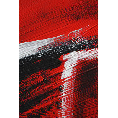Black White Red Acrylic Paint On Metal Surface Brushstroke 3 by Antova - Wrapped Canvas Painting