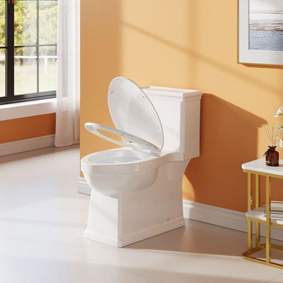 Modern One-Piece Toilet, Elongated Bowl, 1.28 GPF, Soft-Close Seat, Comfort Height, 12-Inch Rough-in