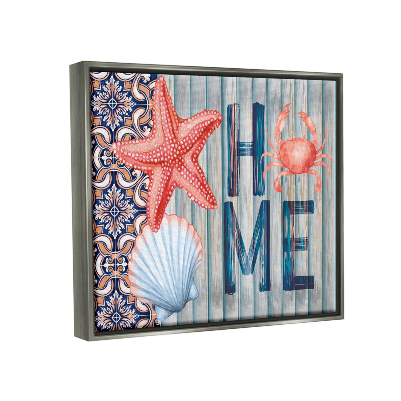 Art mural sur toile flottant à motifs, "Sea Life" par ND Art, H 17 po x l 21 po x P 1,7 po, Cadre flottant gris lustré