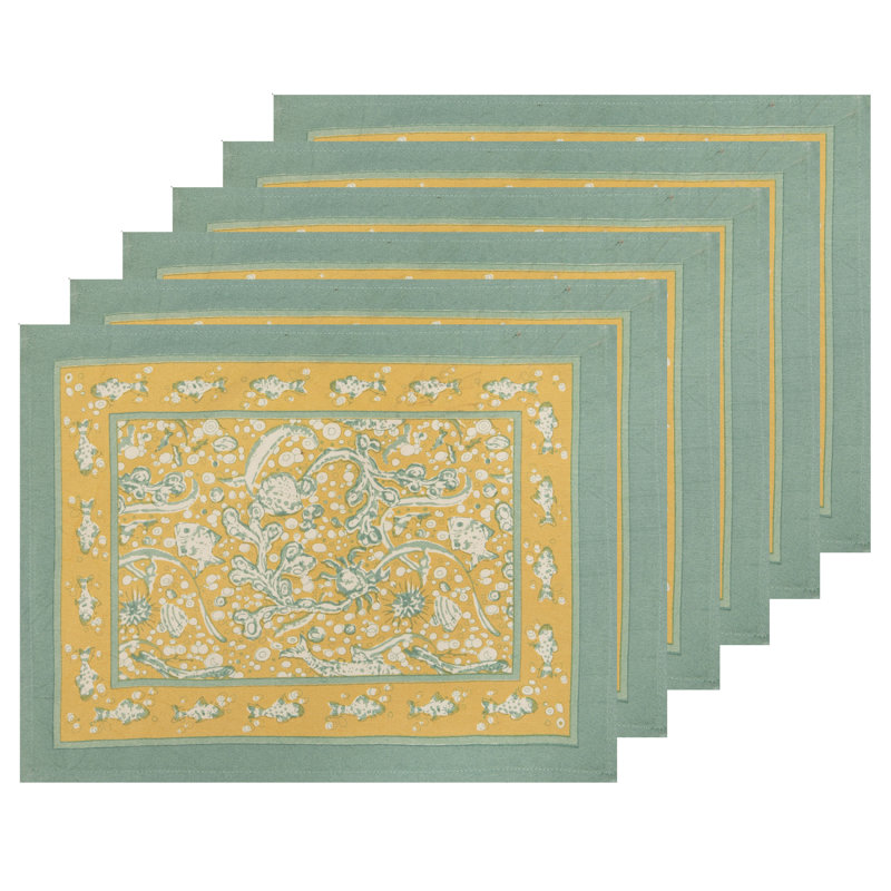 La Mer 100% Cotton Rectangle Placemats, Aqua/Citrine