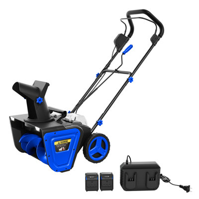 Souffleuse à neige sans fil 40 V, deux batteries, moteur sans brosse de 20 po, jet de 7 m et deux lumières DEL, bleu lac