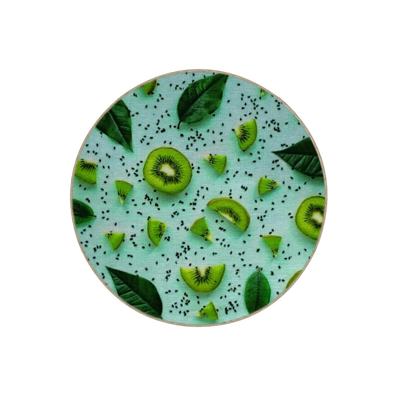 Green Tones Leaf And Kiwi Patterned Round Woven Base Modern Decorative Carpet, Round 5'