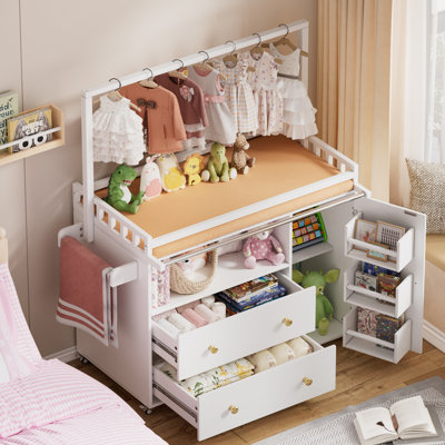 Commode à langer moderne, commode d'angle pour bébé avec 3 tiroirs, 2 étagères de rangement ouvertes, poste à langer multifonctionnel pour chambre d'enfant, pour la chambre de bébé