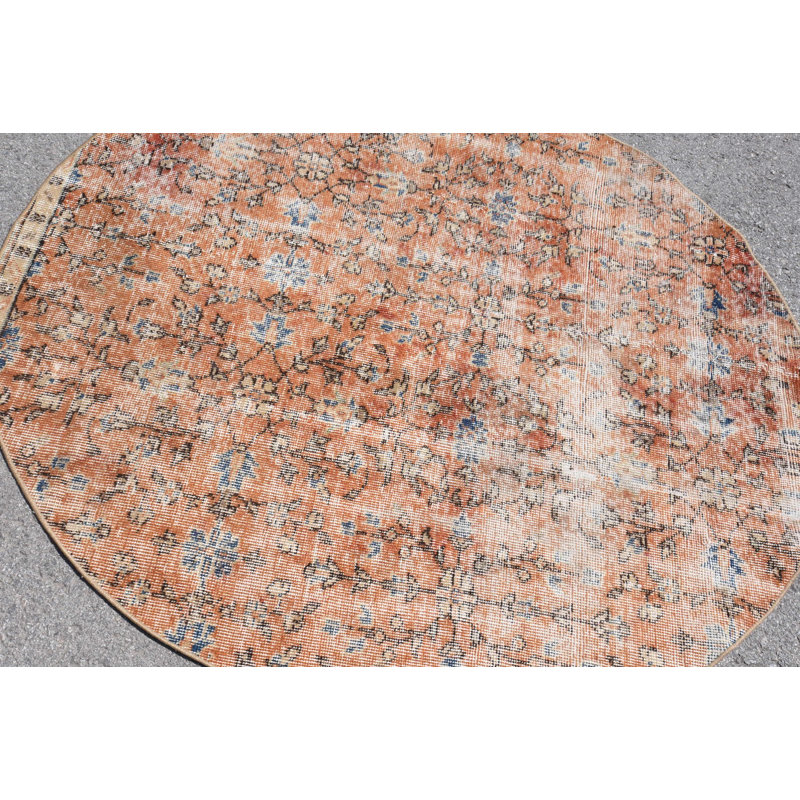 Tapis rétro, tapis décoratifs 4,5 po x 4,7 pi, tapis moderne, tapis Oushak, tapis orange, tapis turc