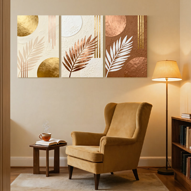 Ensemble de 3 reproductions d'art contemporain sur toile abstraites, cercles abstraits, rayures et cercles, H 30 po x l 60 po
