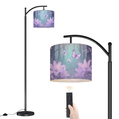 Arc Floor Lamp Mystical Forest Iridescent Butterflies Lilies Floor Lamps with Remote LED Lights Adjustable Lamp Shades Tall Standing Lamps for Reading Office Living Room