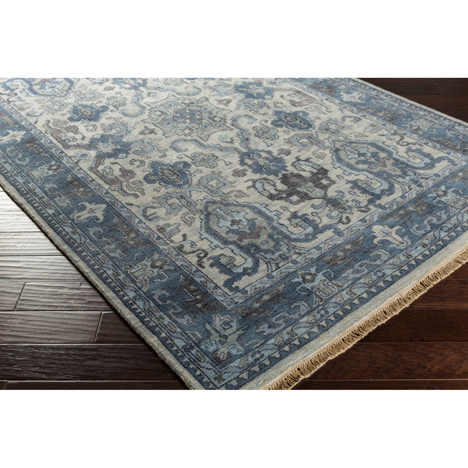 Mulane Navy Hand-Knotted Oriental Wool Rug, Runner 2'6" x 8'