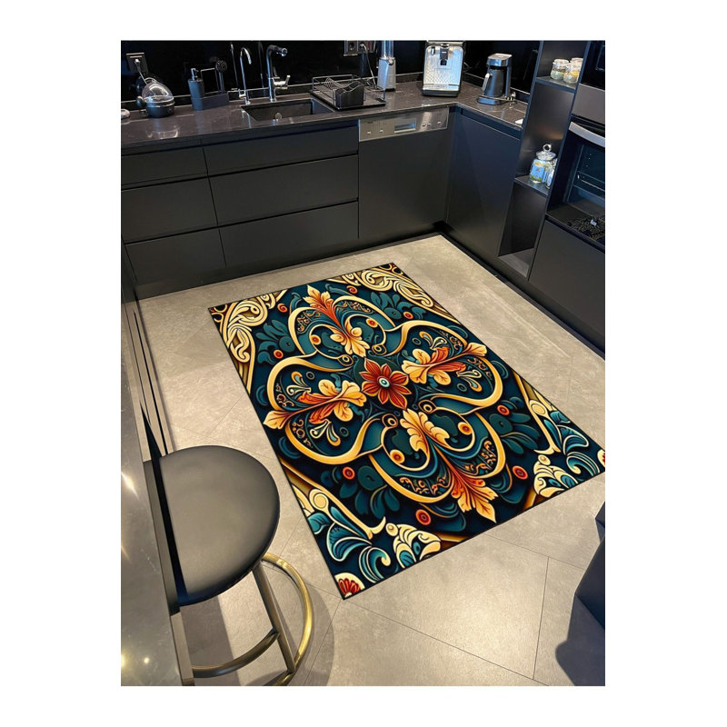 Tapis tissé à motif géométrique et lavable, Rond 3 pi 3 po