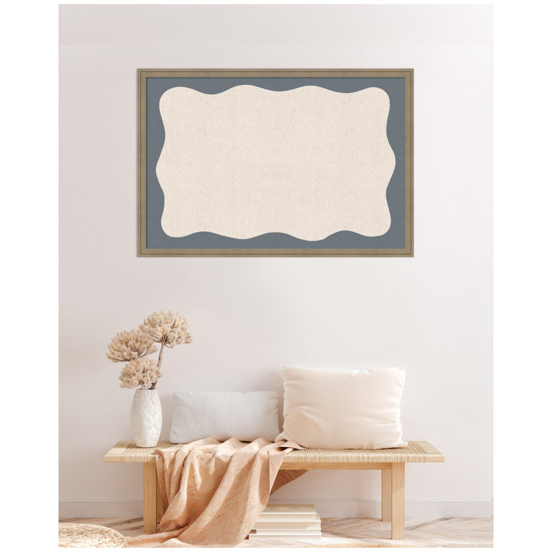 Tableau d'affichage en lin encadré en tissu, Bleu marine / beige, H 26 po x l 38 po x P 1,25 po, Florence brun clair