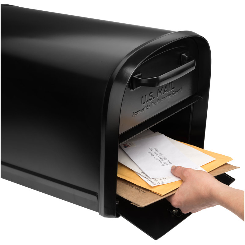 Large Black Steel Post Mount Locking Mailbox