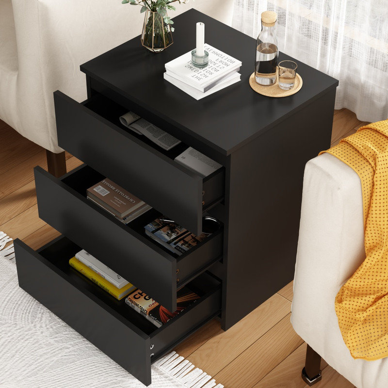 Ensemble de 2 petites commodes à 3 tiroirs, table de chevet en bois pour la chambre à coucher, armoire de rangement compacte pour table d'appoint, ensemble de 2 pièces pour placard, bureau personnel, vestibule, vestibule multi-espaces