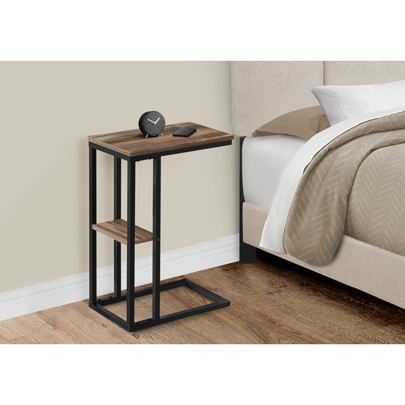 Table d'appoint, en forme de C, bout, côté, collation, salon, chambre à coucher, stratifié brun, métal noir, contemporain, moderne