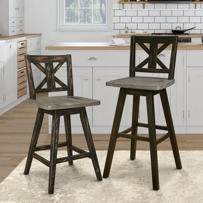 Ensemble de 2 chaises à hauteur de pub, chaise pivotante à 360 degrés patinée, meubles en bois d'hévéa