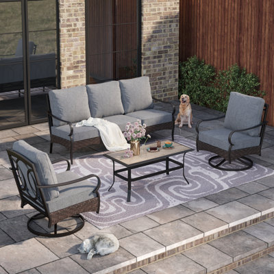 Ensemble de conversation pour patio pivotant en acier thermolaqué pour 5 personnes Sherborn