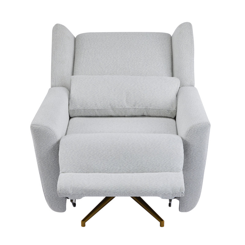 Boucle Upholstered Power Recliner Chair - 360° Swivel, Gold 5-star Base, 90-165° Recline, Light Gray