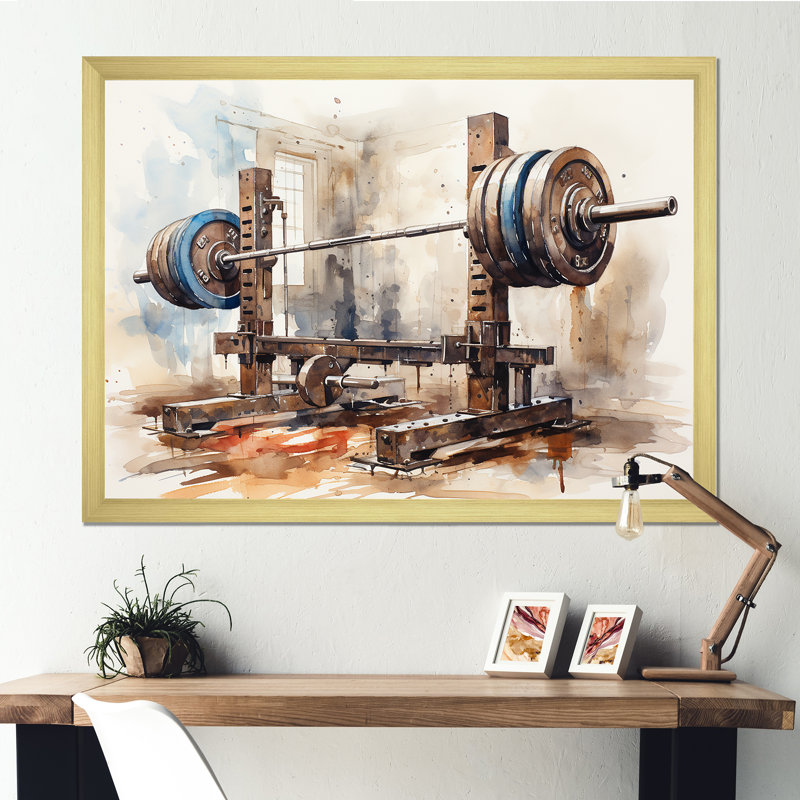 Haltérophile - Art mural haltérophile, Cadre doré simple, H 30 po x l 40 po x P 1,5 po