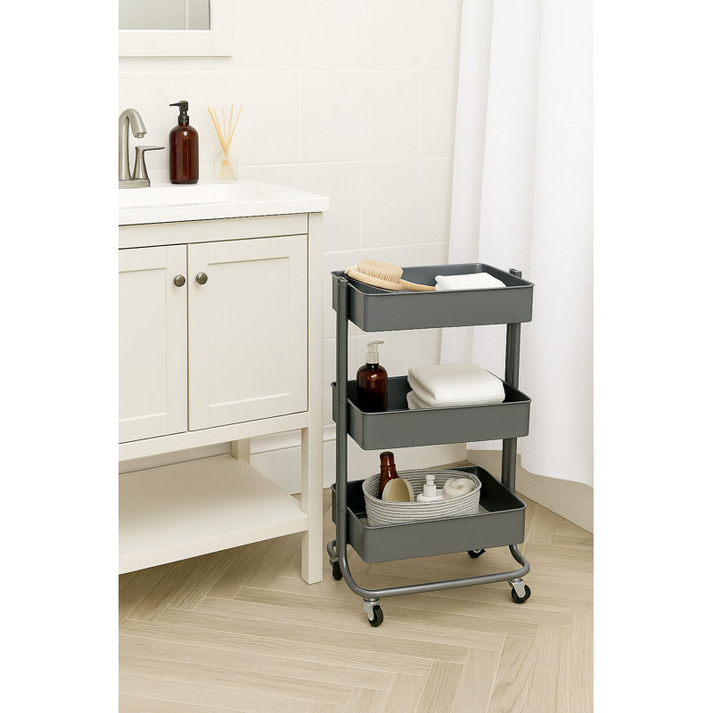 Lena 78.5cm H x 55cm W Storage Cart with Wheels, Grey