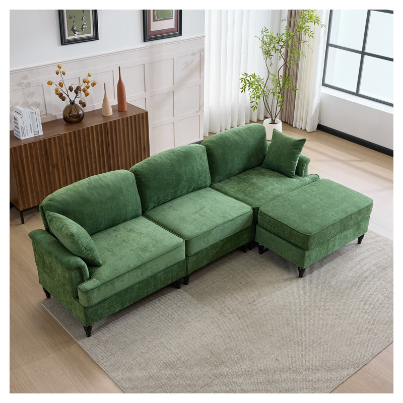 Canapé modulaire 103,15 po avec jupe à volants amovible en chenille verte