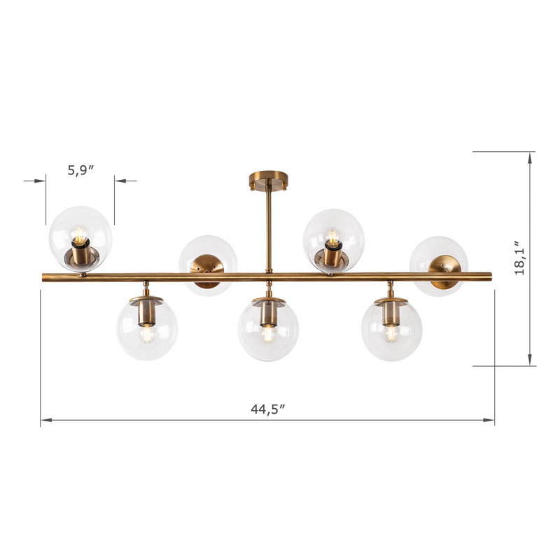 Lustre 7 lumières avec capuchon en verre, Rétro, Transparent