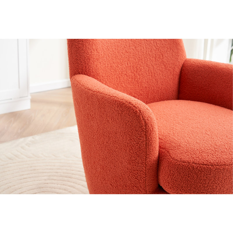 Fauteuil pivotant orange avec coussin haute éponge - Base de meuble de salon en acier inoxydable doré