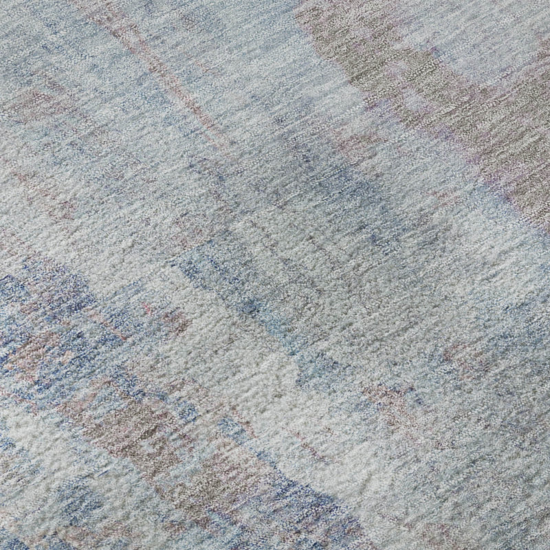 Premium Machine Washable Mayfield AMF2310 Abstract Rug, Blue, 2'3" x 7'6" Runner