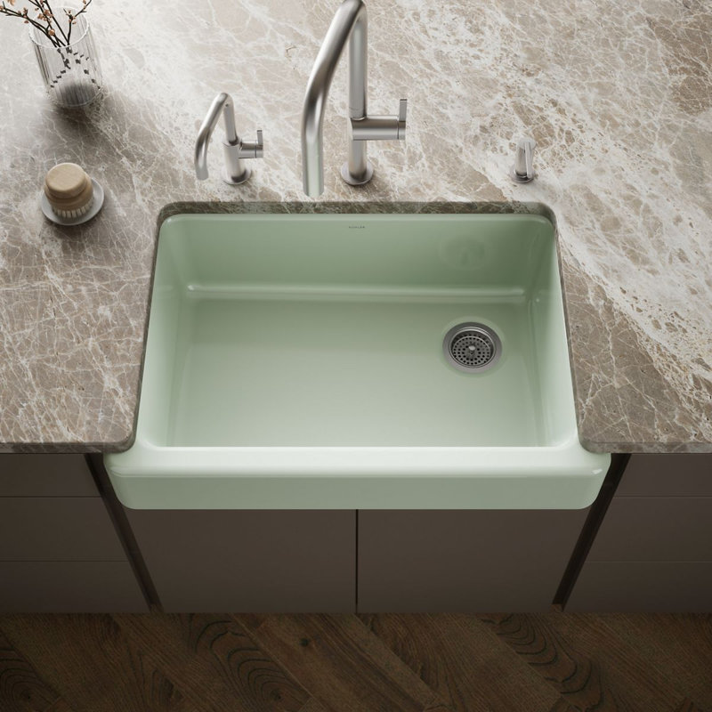 Whitehaven Self-Trimming 32-1/2" L x 21-9/16" W x 9-5/8" Under-Mount Single-Bowl Sink with Short Apron, Aspen Green