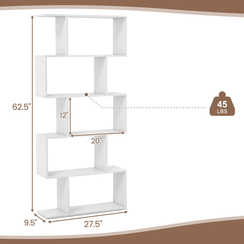 Bibliothèque géométrique à 5 niveaux H 62,5 po x l 27,5 po, Blanc, H 62,5 po x l 27,5 po x P 9,5 po