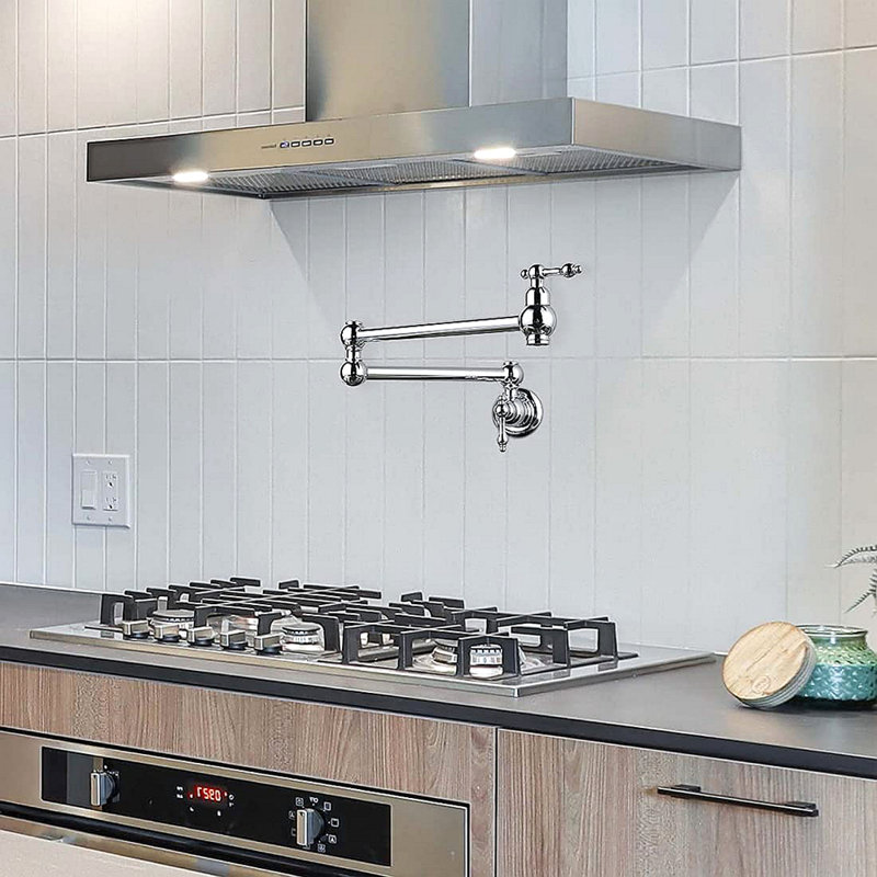 Robinet remplisseur de pot mural avec bras articulés doubles, Chrome chrome