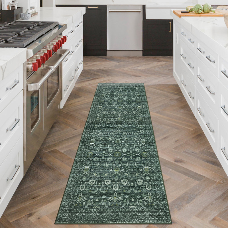 Tapis vert antidérapant lavable à la machine, Tapis de couloir 2 pi x 6 pi, Dark Green