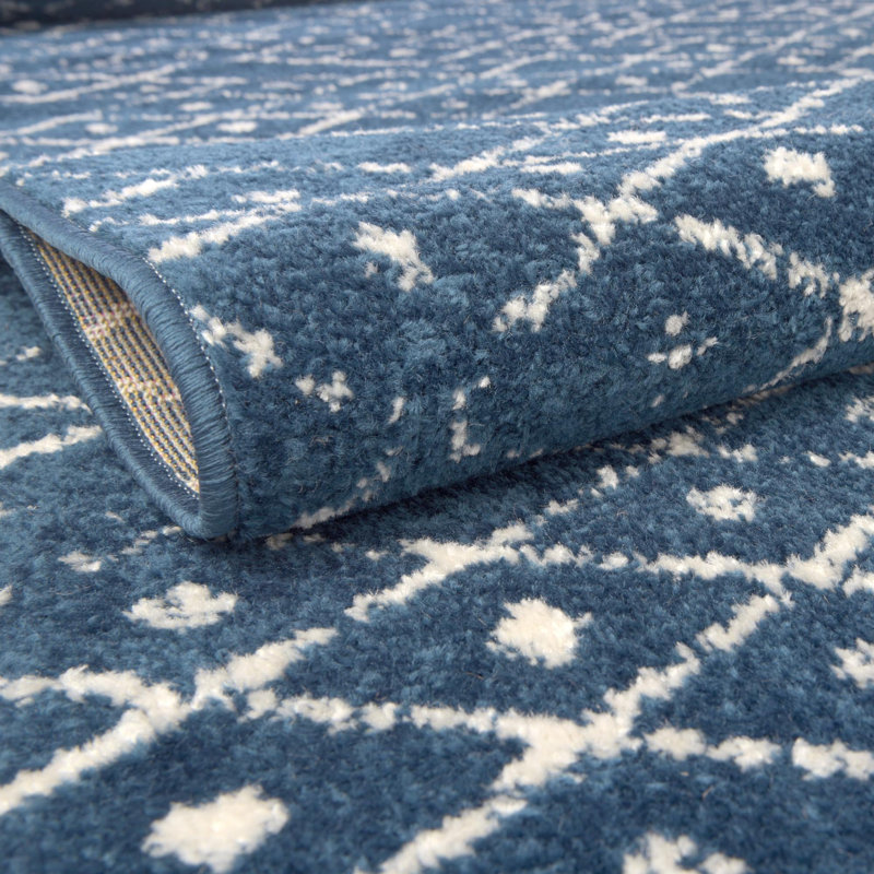 Tapis bleu marine / blanc Lenwood, Rectangle 7 pi 10 po x 10 pi