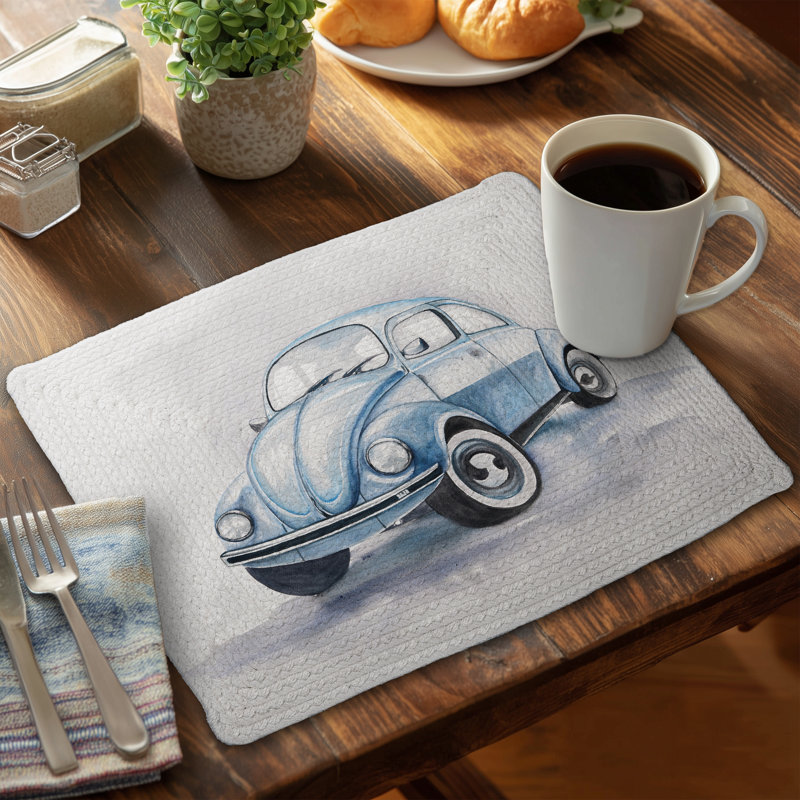 Beetle Blue Car Placemat | Braided Polyester | Bedroom Decor