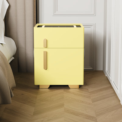 Table de chevet intelligente à 1 tiroir avec assurance, recharge sans fil, port USB, haut-parleur Bluetooth et lumière DEL