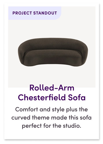 Project Standout Rolled-Arm Chesterfield Sofa Comfort and style plus the curved theme made this sofa perfect for the studio.