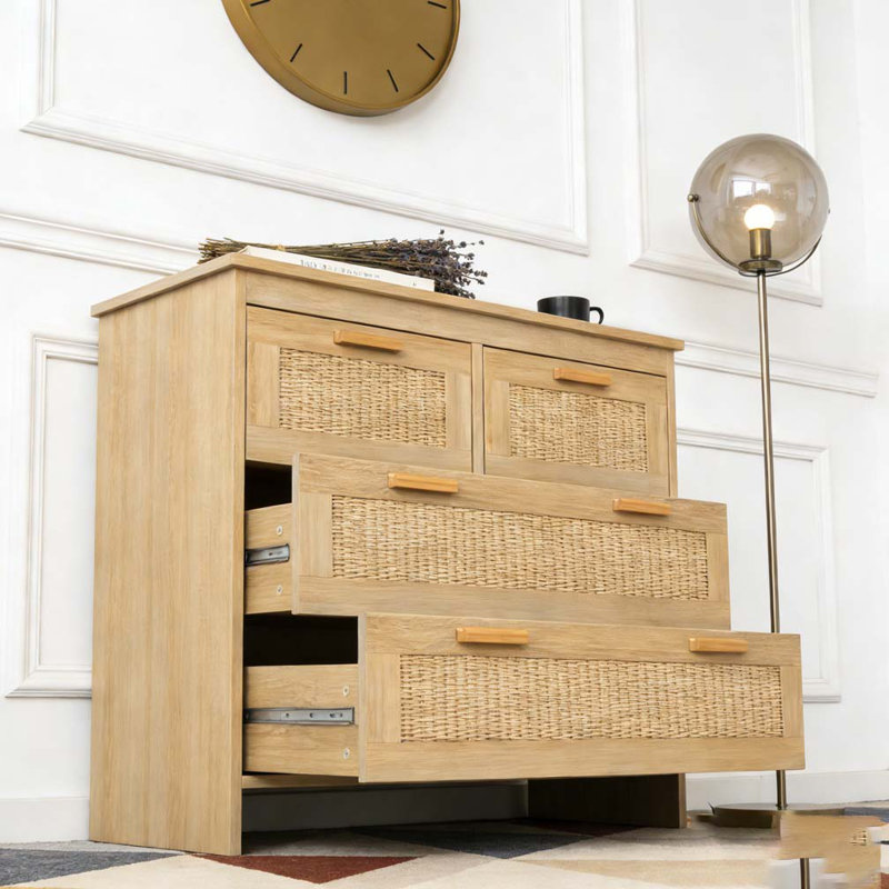Commode 4 tiroirs en rotin