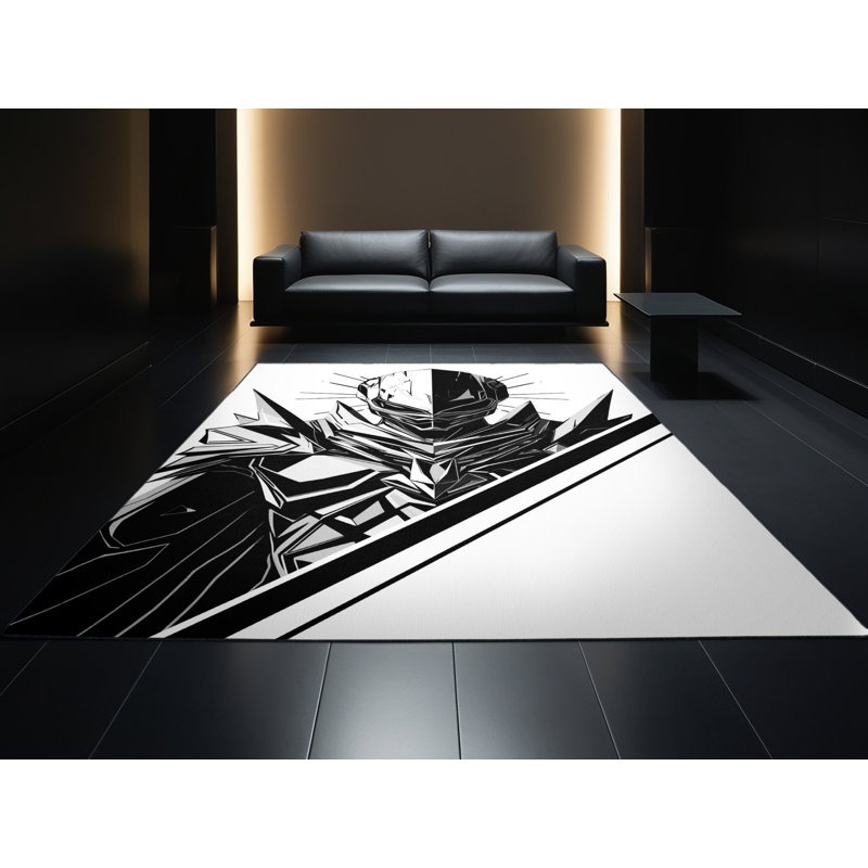 Tapis gris à motif géométrique doux et moelleux Alien Overlord, 8 x 10