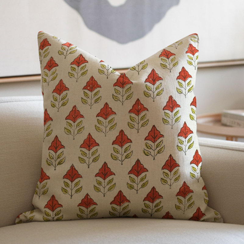 Housse de coussin en lin à imprimé Fab Fabine (Mayur, rouge), Forme rectangulaire, H 12 po x l 20 po