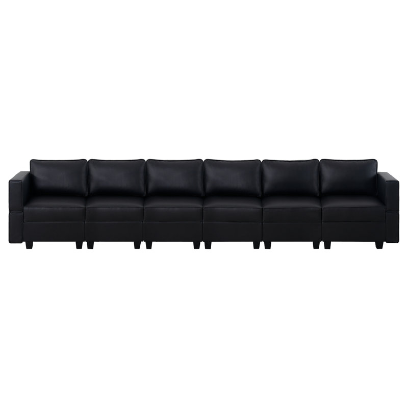 Shealene Air Leather Modular Sectional Sofa – 6 Seater Couch with Hidden Storage for Living Room, Black Air Leather