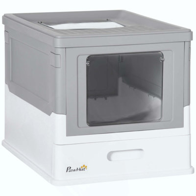 Fully Enclosed Cat Litter Box With Scoop, Hooded Cat Litter House With Drawer Type Tray, Foldable Smell Proof Cat Potty With Front Entry, Top Exit, Portable Pet Toilet With Large Space