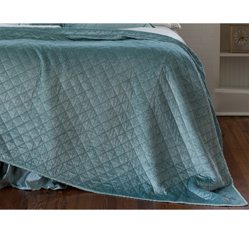 Chloe Seafoam Velvet Diamond Quilted Queen Coverlet