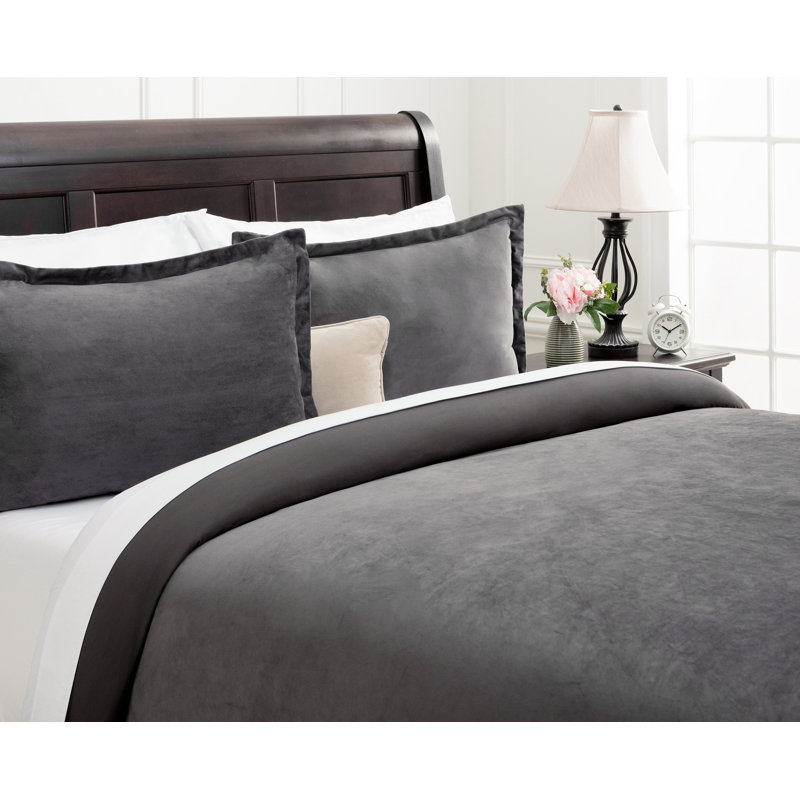 Chanasya Velvet Duvet Reversible Duvet Cover Set, Dark Gray, King Duvet Cover + 2 Shams and 2 Pillowcases